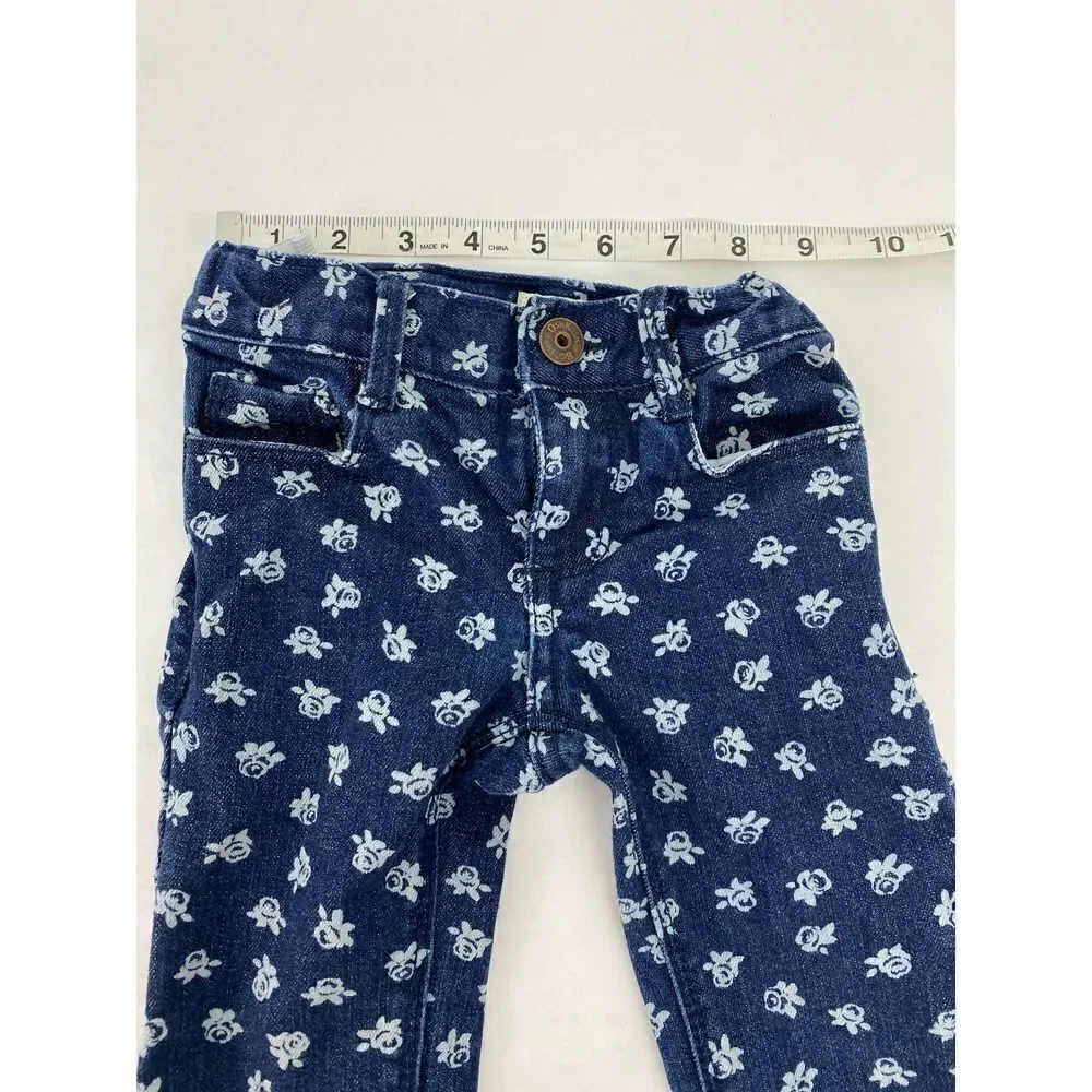 Osh Kosh B'Gosh Rose Print Jeans Blue Denim Adjustable Waist - Todder Size 2T